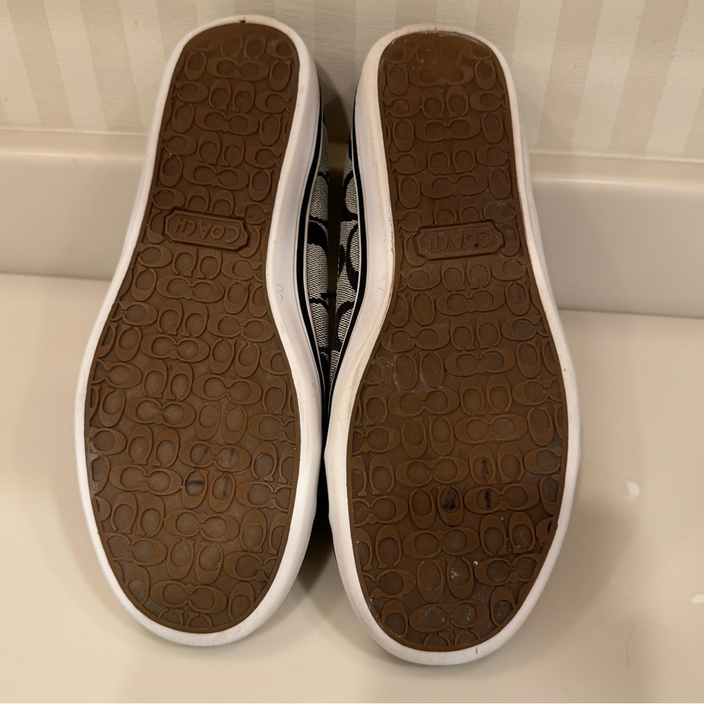 Coach Kira Laceless Slip On Sneakers Jacquard Black White Logo - Picture 12 of 16